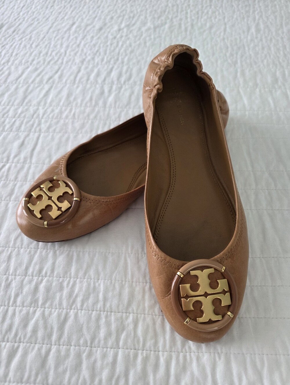 Tory Burch Muli Log Tan Leather Reva Ballet Flats Size 9